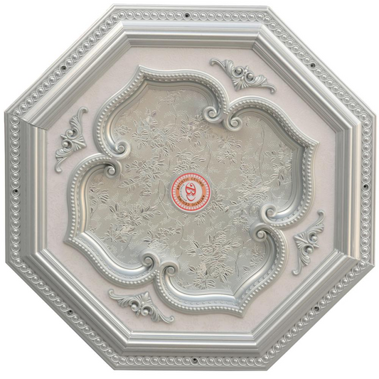 Silver Four Leaf Clover and Silver Frame Octagon Chandelier Ceiling Medallion 24in
